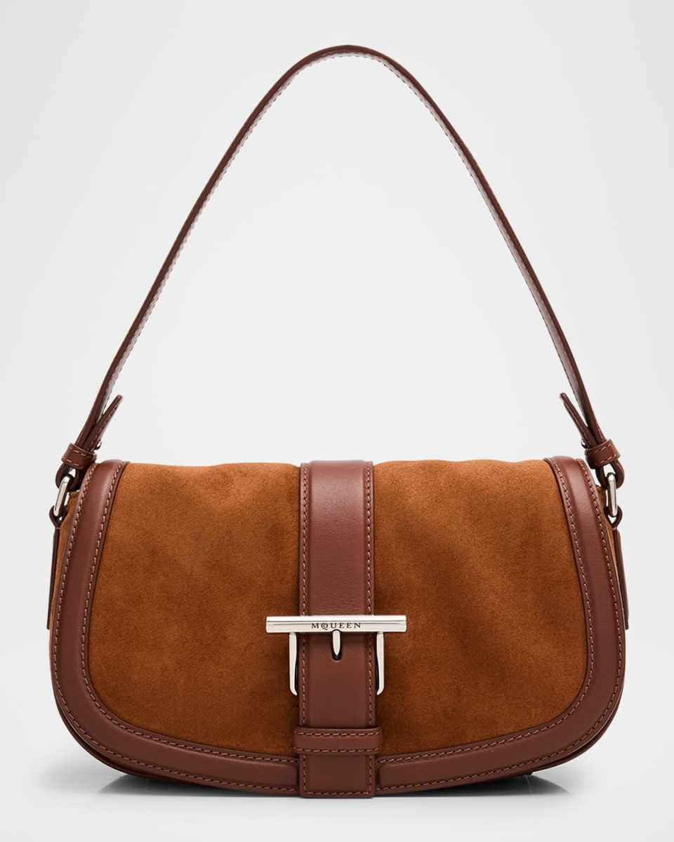 T-Bar Saddle Suede & Leather Crossbody Bag